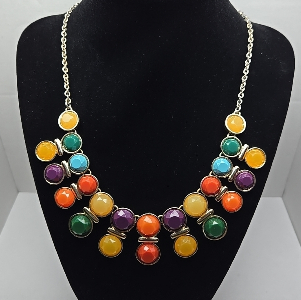 Vintage Liz Claiborne Multi-Colored Resin Beads Necklace 1970s Bauble Faceted